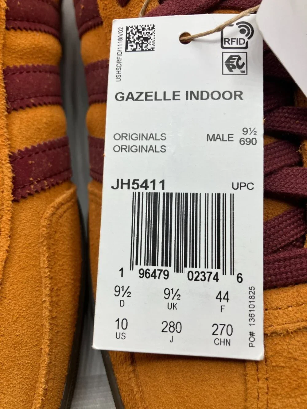 adidas Gazelle Mens size 10‎ Indoor Mustard Yellow/Burgandy